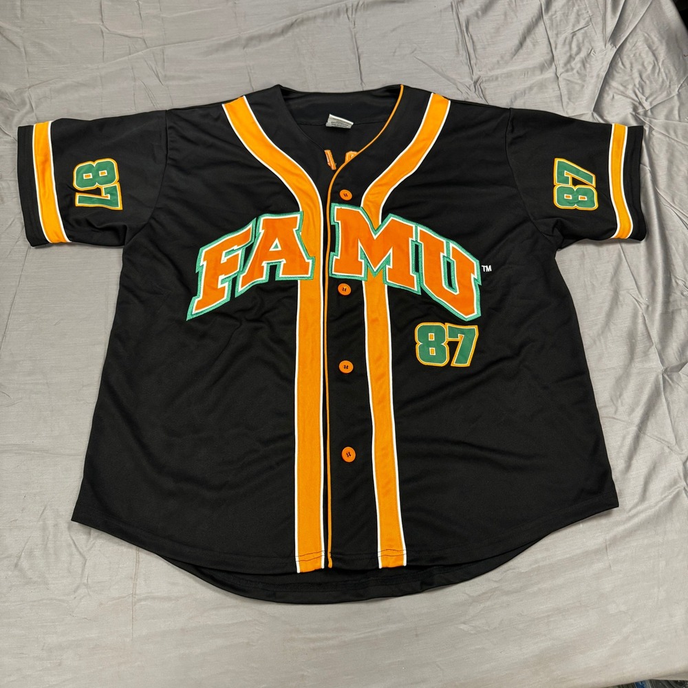 Camerons Gear FAMU Florida A&M University Baseball Jersey Black Orange Mens XL